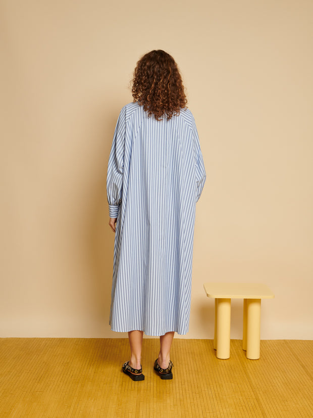 Ghospell Inez Stripe Midi Dress Sky Blue