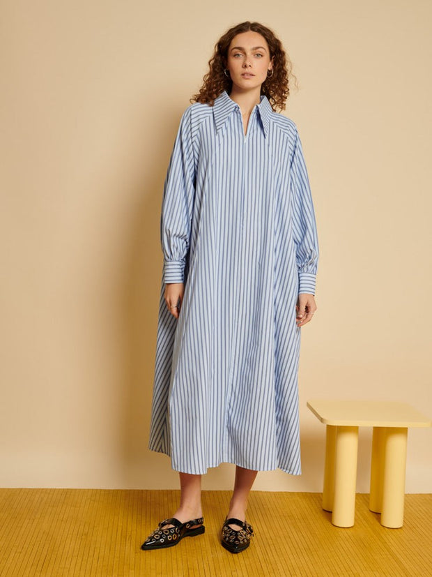 ghospell Inez Stripe Midi Dress Sky Blue