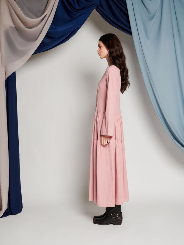Ghospell Iona Tiered Midi Dress Dusty Pink