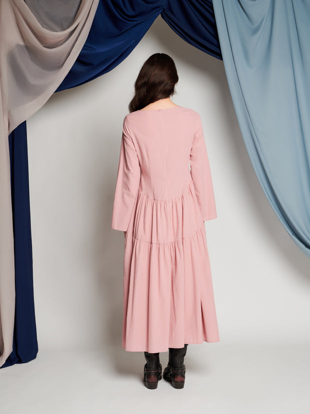 Ghospell Iona Tiered Midi Dress Dusty Pink