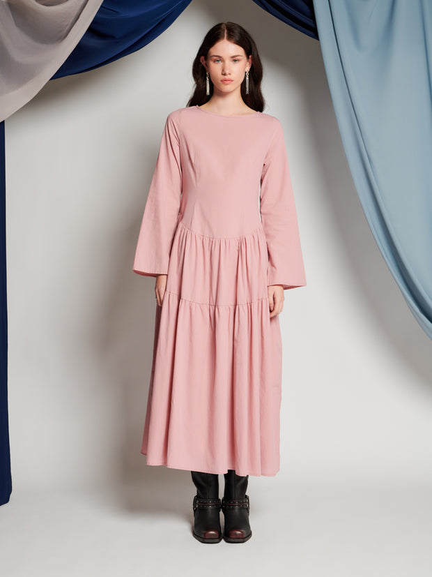 ghospell Iona Tiered Midi Dress Dusty Pink