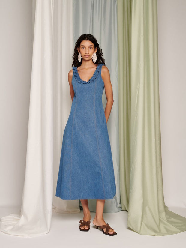 Ghospell Irene Midi Dress Indigo Blue