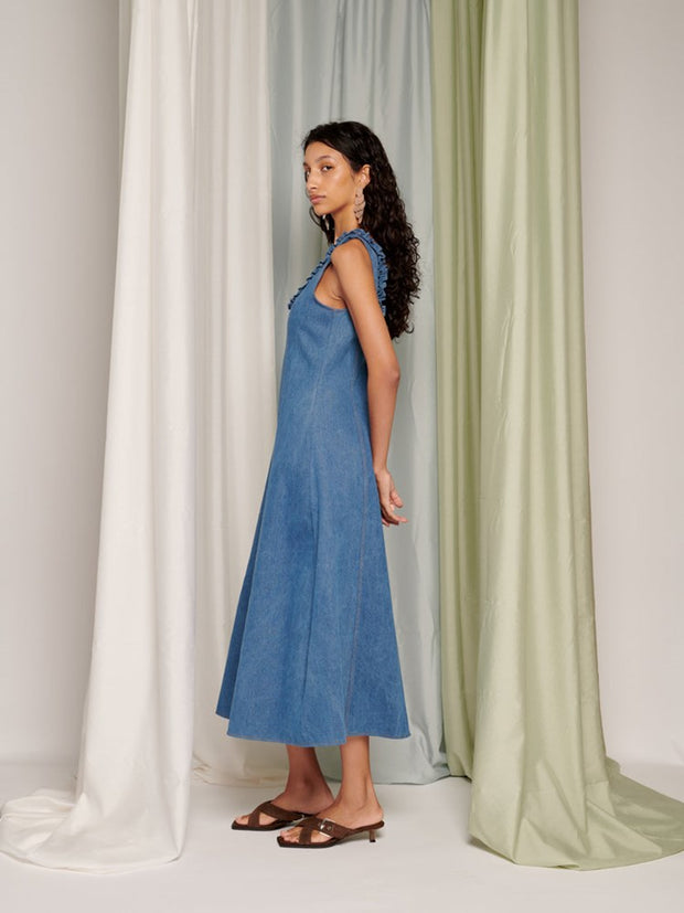 Ghospell Irene Midi Dress Indigo Blue