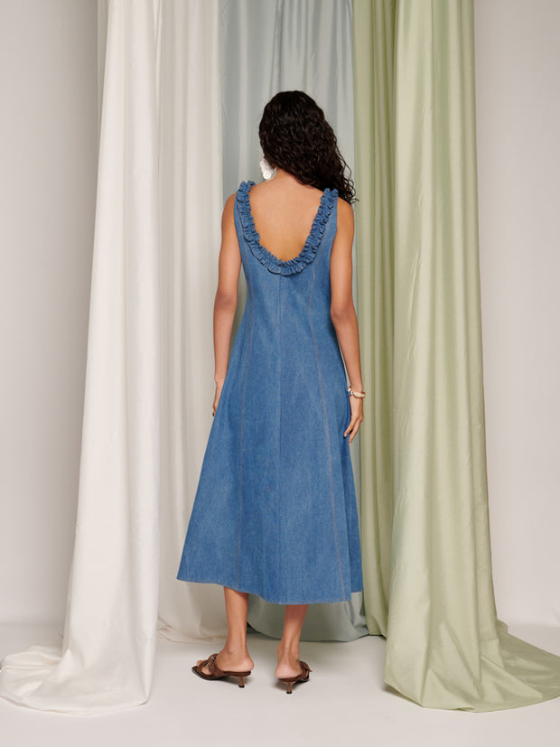 Ghospell Irene Midi Dress Indigo Blue