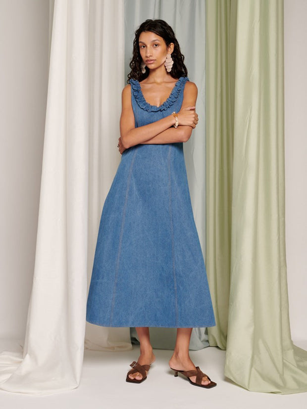 ghospell Irene Midi Dress Indigo Blue