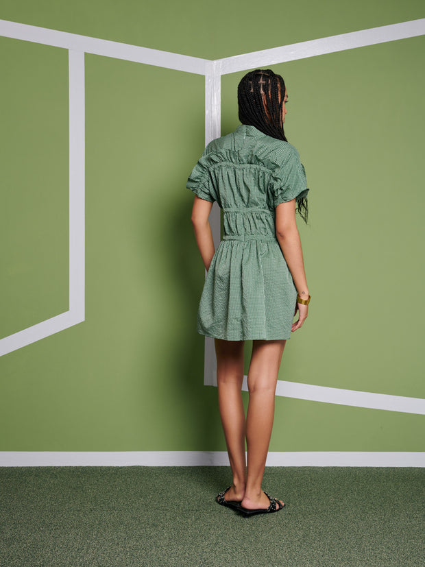 Ghospell Jessica Check Mini Dress Olive Green