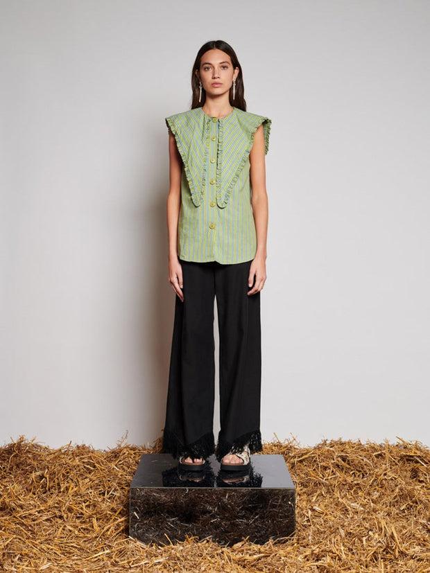 Ghospell Josephine Stripe Shirt Olive Green