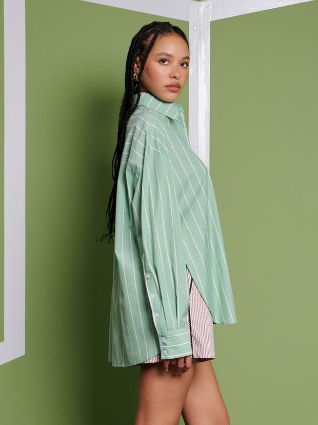 Ghospell Katarina Stripe Shirt Cactus Green