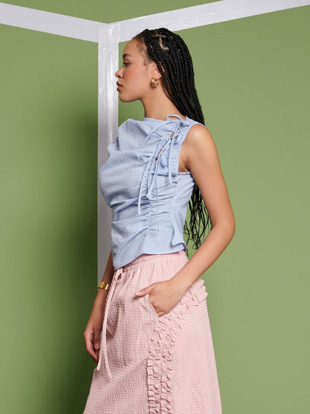 Ghospell Kelly Check Top Baby Blue