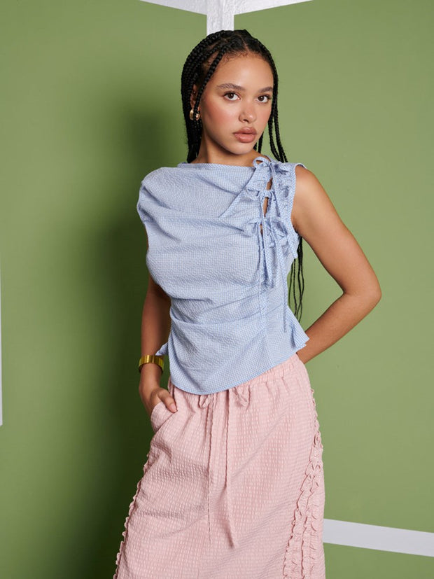 ghospell Kelly Check Top Baby Blue