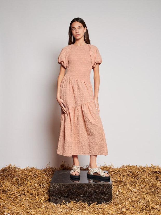 Ghospell Keziah Check Midi Dress Pastel Peach