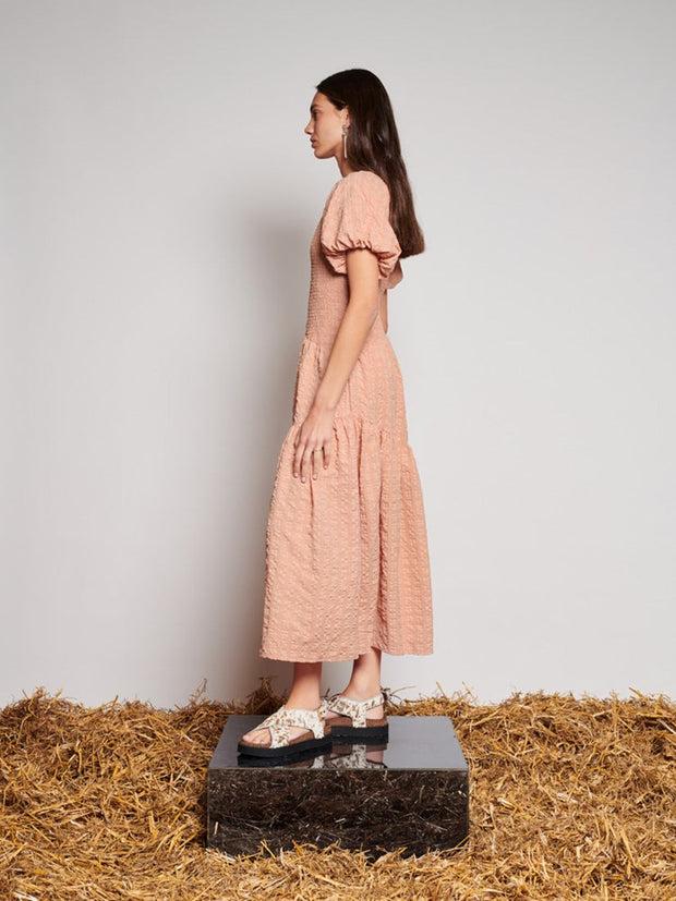 Ghospell Keziah Check Midi Dress Pastel Peach