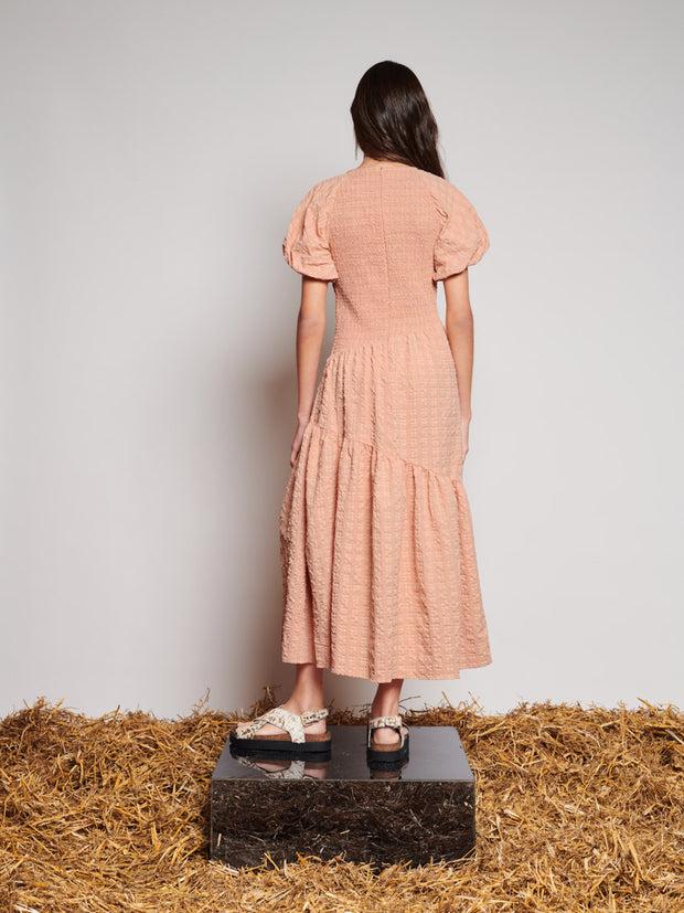 Ghospell Keziah Check Midi Dress Pastel Peach