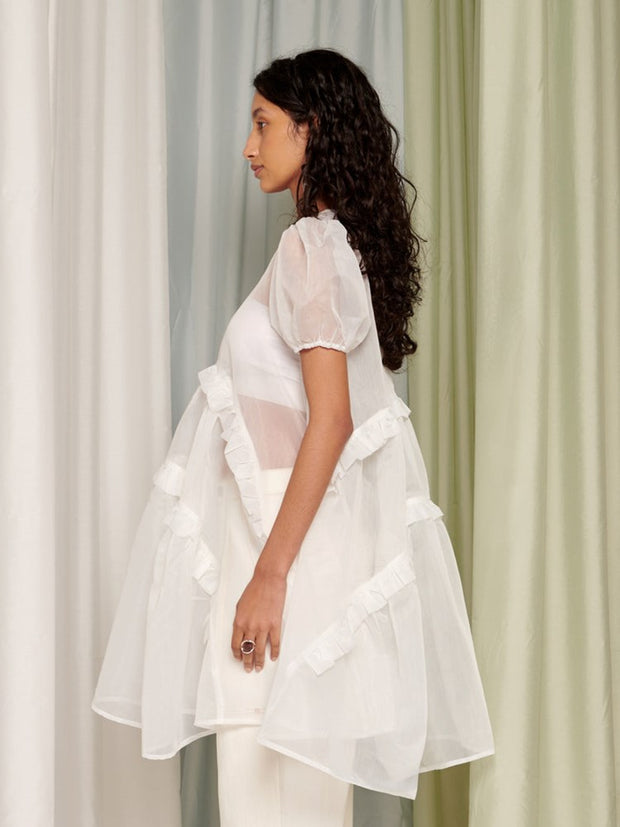 Ghospell Lennie Sheer Mini Dress Cloud White