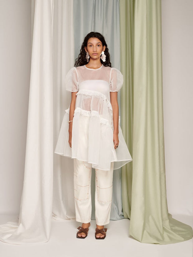 Ghospell Lennie Sheer Mini Dress Cloud White