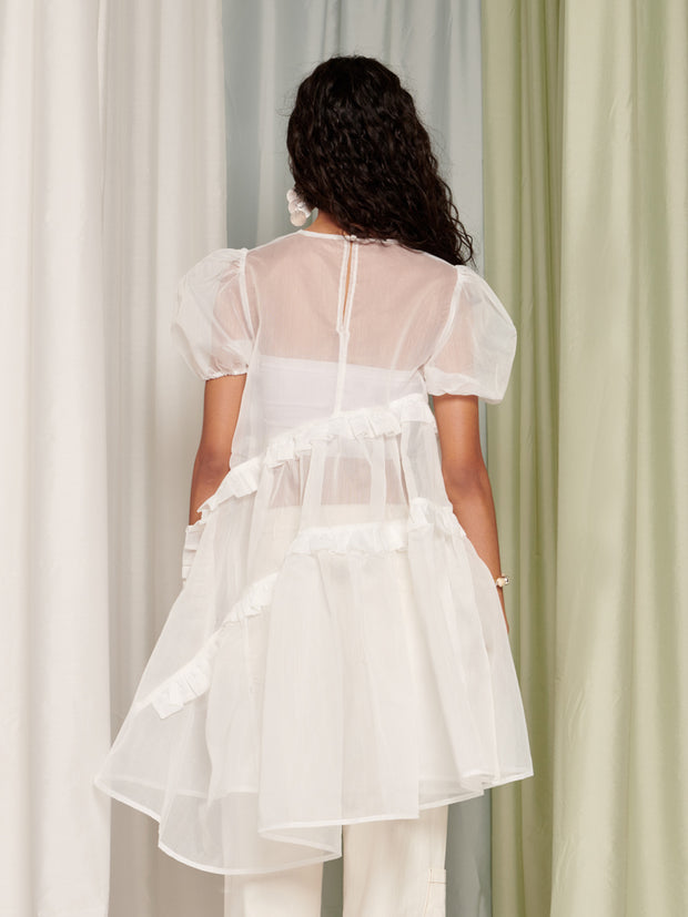Ghospell Lennie Sheer Mini Dress Cloud White