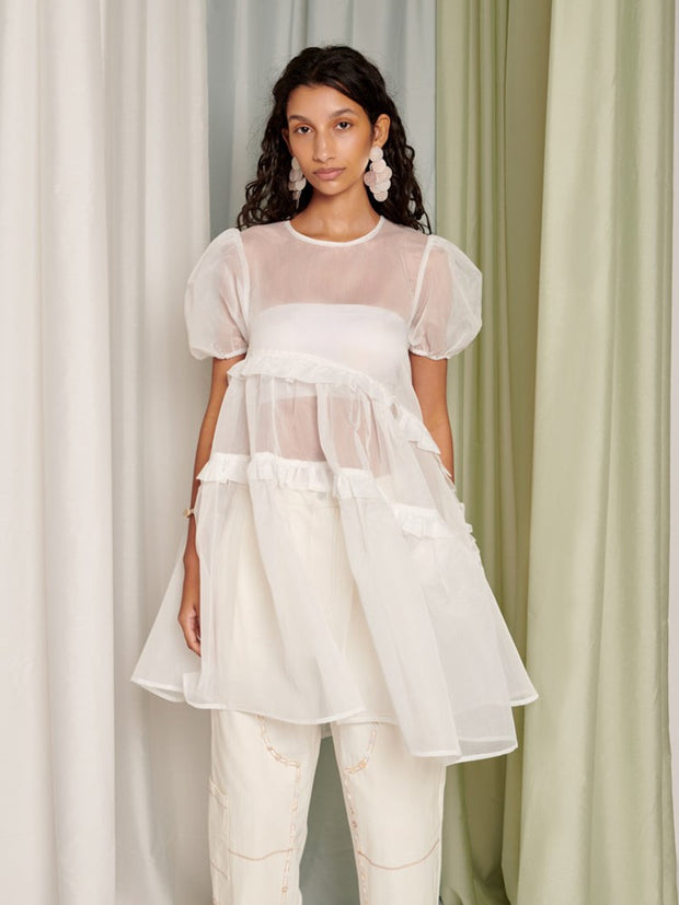 ghospell Lennie Sheer Mini Dress Cloud White