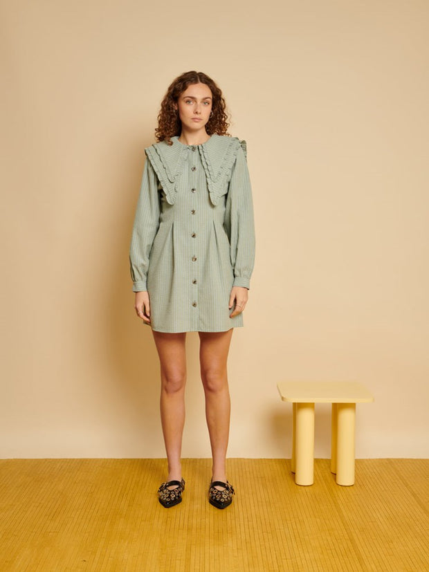Ghospell Margit Collar Mini Dress Pale Khaki Green