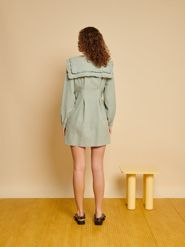 Ghospell Margit Collar Mini Dress Pale Khaki Green