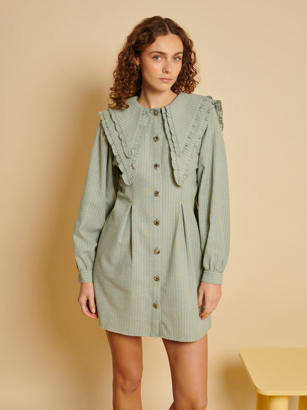 ghospell Margit Collar Mini Dress Pale Khaki Green