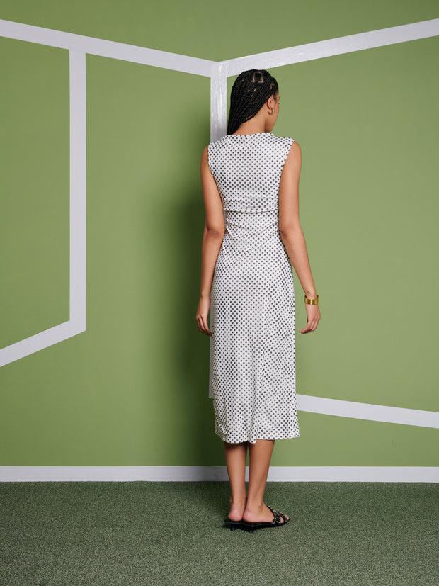 Ghospell Martina Polka Dot Midi Dress Pearl Ivory