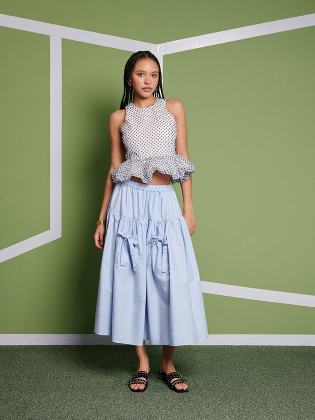 Ghospell Martina Polka Dot Top Pearl Ivory