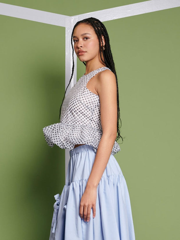 Ghospell Martina Polka Dot Top Pearl Ivory