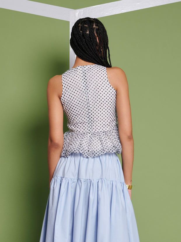 Ghospell Martina Polka Dot Top Pearl Ivory