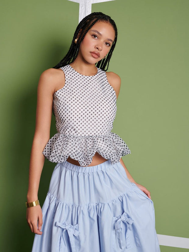 ghospell Martina Polka Dot Top Pearl Ivory