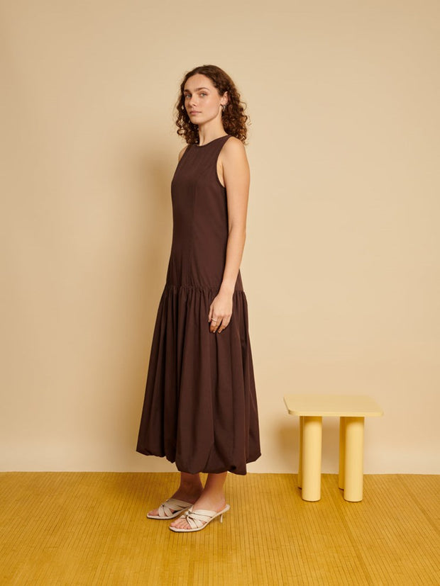 Ghospell Maryam Midi Dress Chocolate Brown