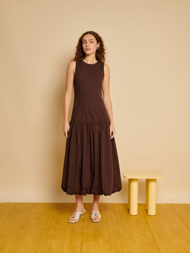 Ghospell Maryam Midi Dress Chocolate Brown