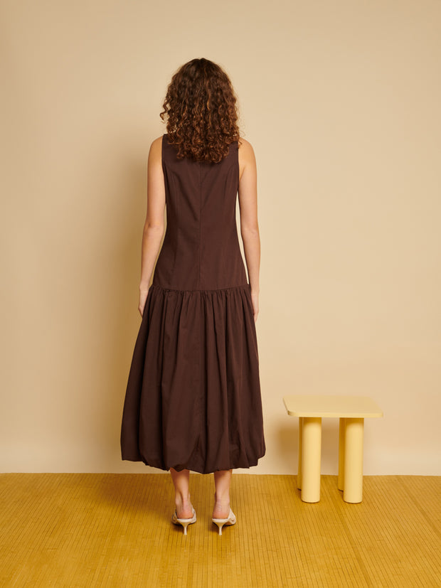 Ghospell Maryam Midi Dress Chocolate Brown