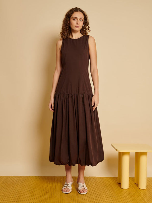 ghospell Maryam Midi Dress Chocolate Brown
