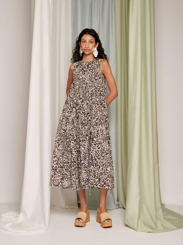 Ghospell Mattie Midi Dress Leopard Tan