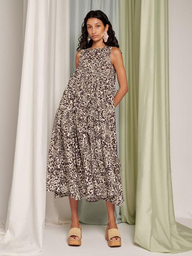 ghospell Mattie Midi Dress Leopard Tan