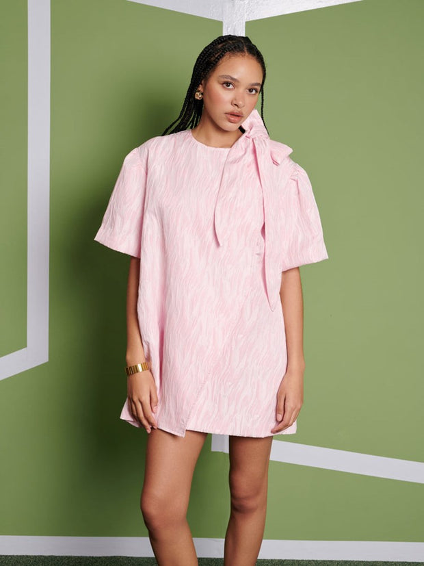 ghospell Misty Wrap Mini Dress Baby Pink