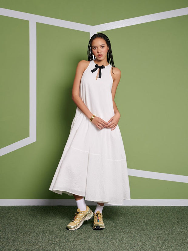Ghospell Nicola Oversized Midi Dress Pearled White