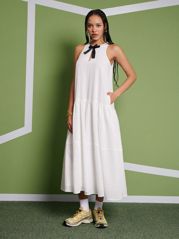 ghospell Nicola Oversized Midi Dress Pearled White
