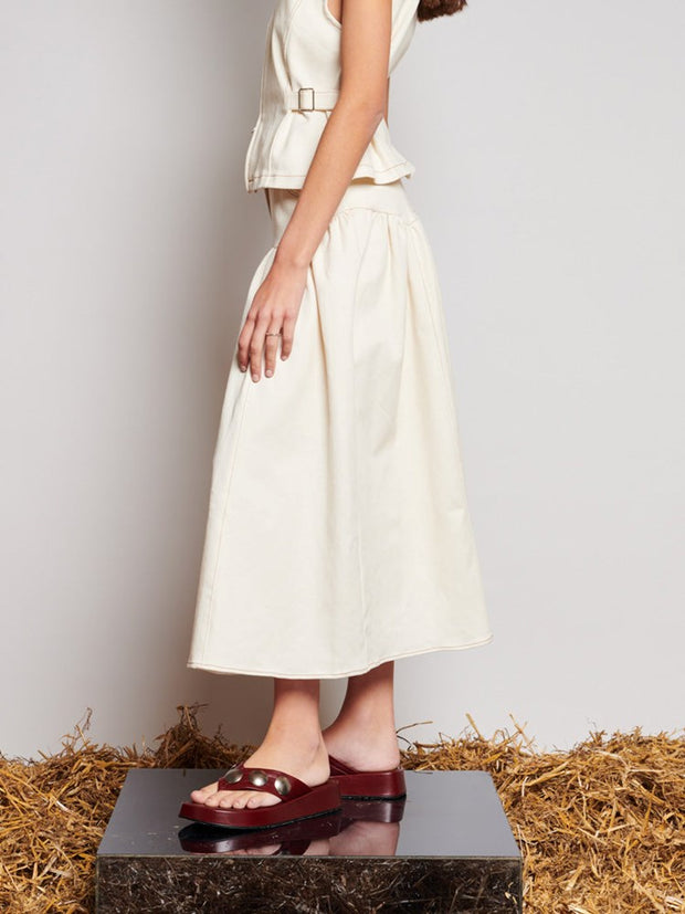 Ghospell Quincey Drill Midi Skirt Ivory Cream
