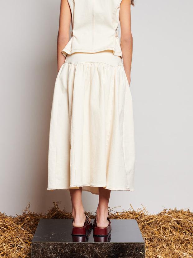 Ghospell Quincey Drill Midi Skirt Ivory Cream