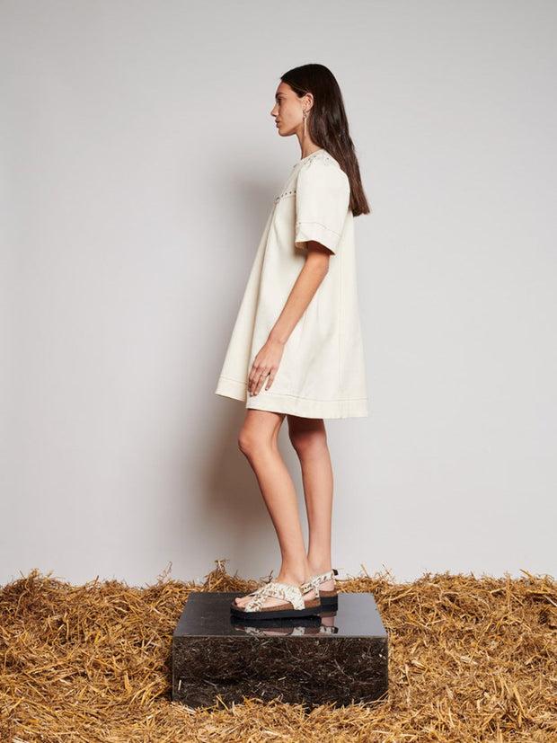 Ghospell Quincey Drill Mini Dress Ivory Cream