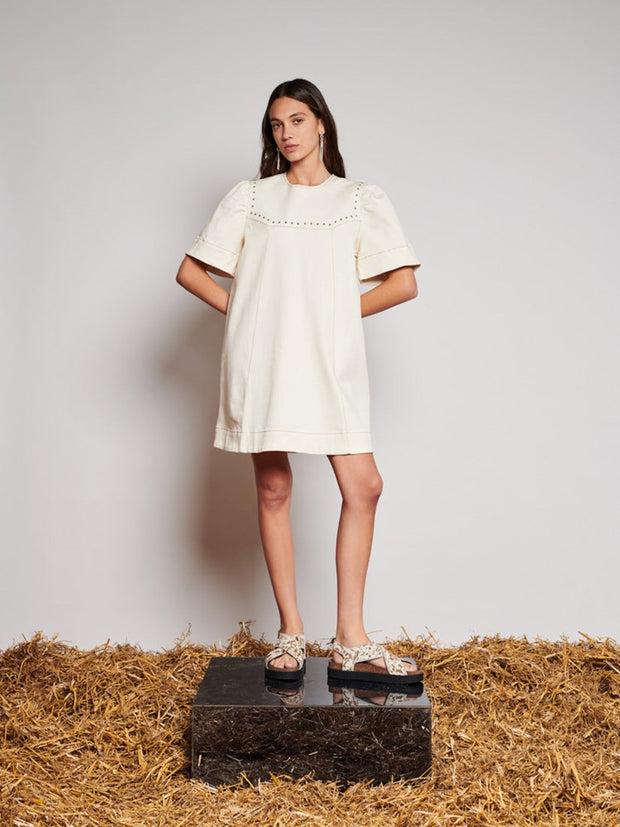 Ghospell Quincey Drill Mini Dress Ivory Cream