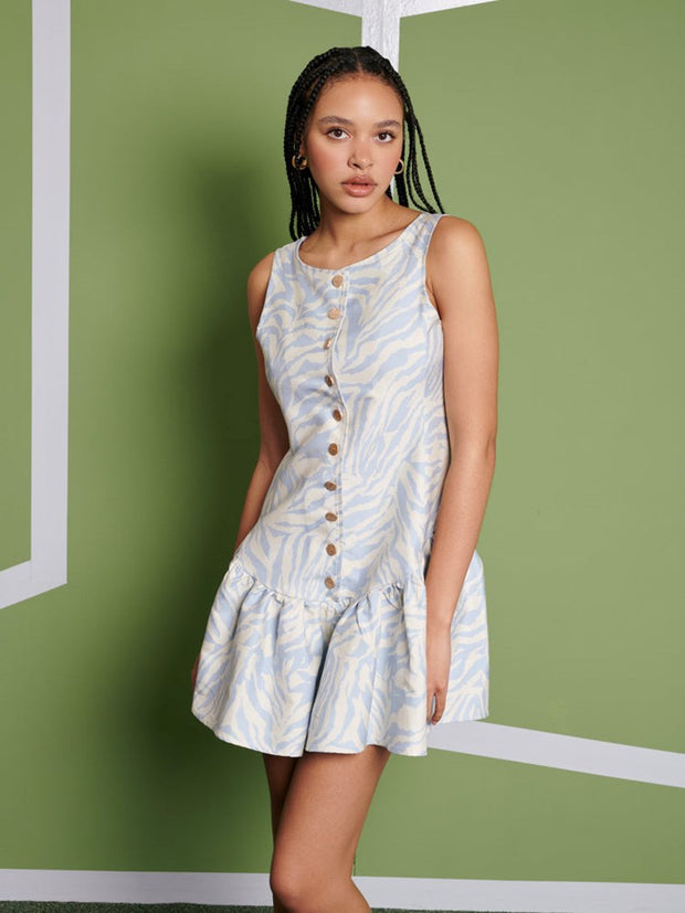 ghospell Serena Zebra Mini Dress Baby Blue