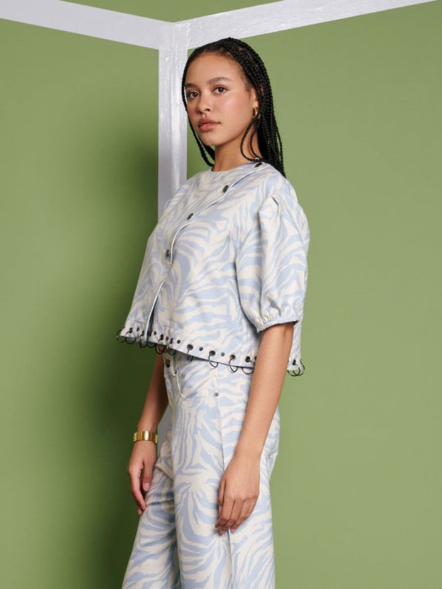 Ghospell Serena Zebra Top Baby Blue