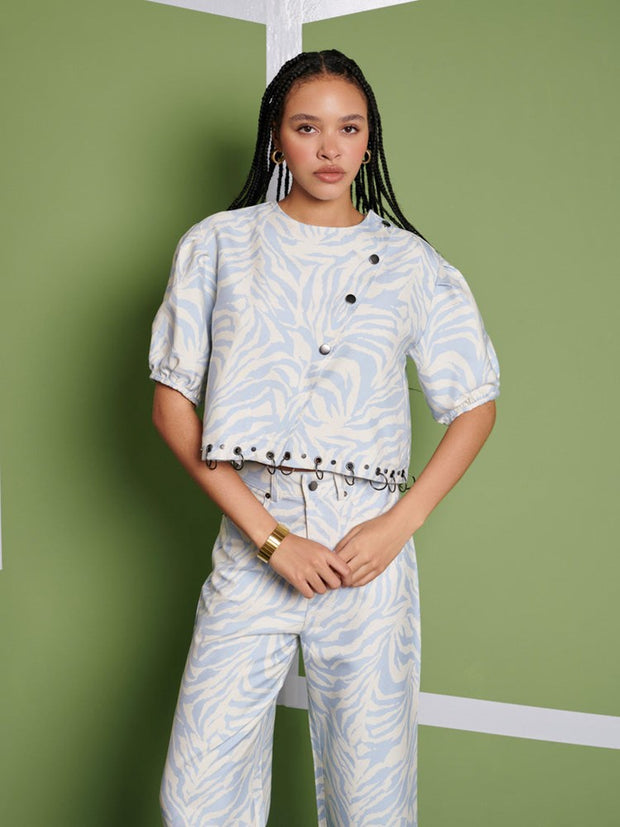 ghospell Serena Zebra Top Baby Blue