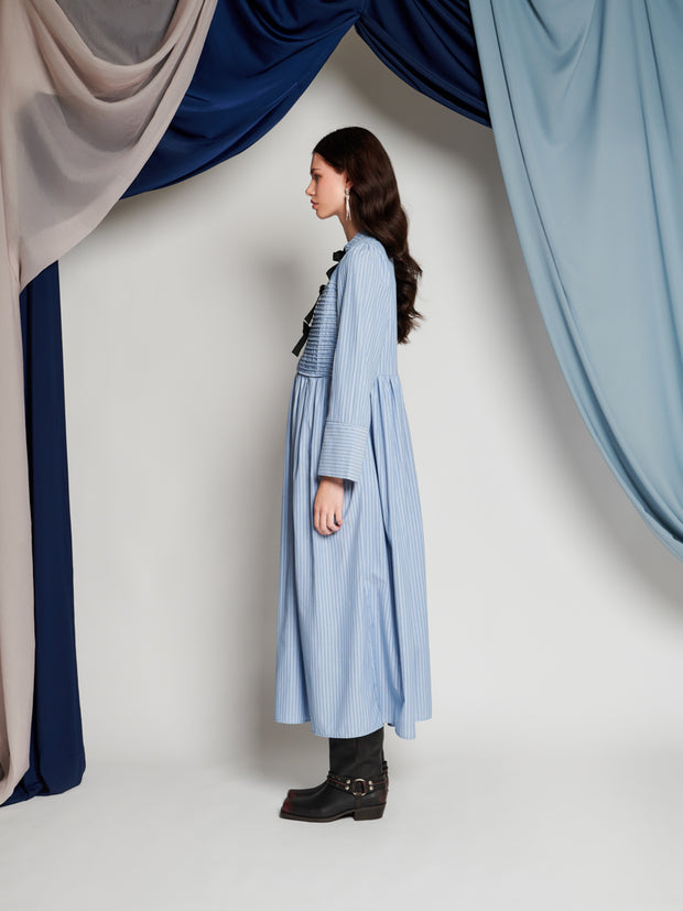 Ghospell Sheena Stripe Midi Dress Baby Blue