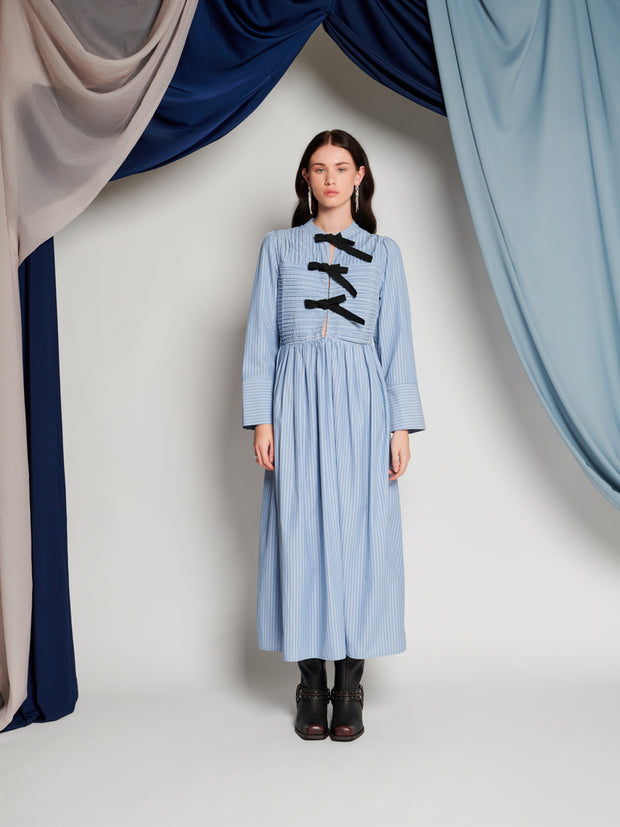 Ghospell Sheena Stripe Midi Dress Baby Blue