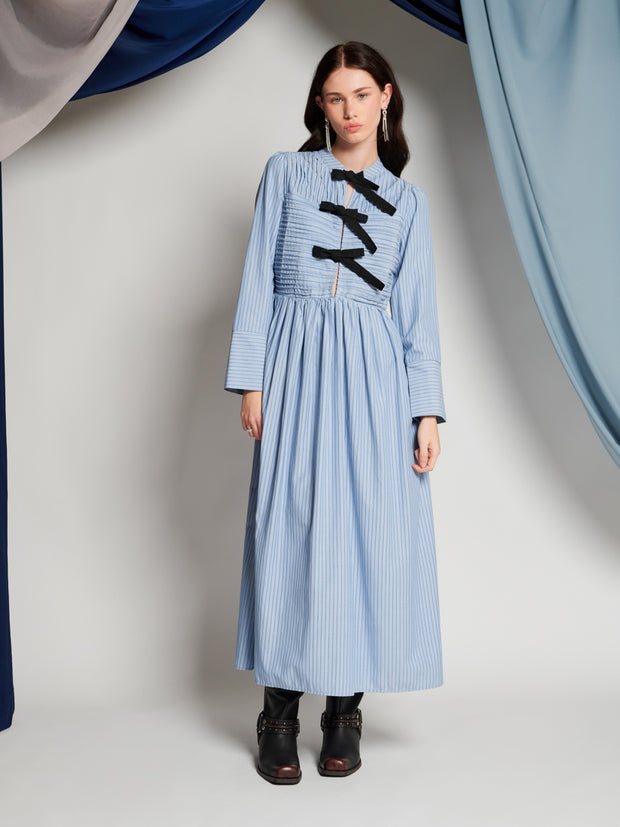 ghospell Sheena Stripe Midi Dress Baby Blue
