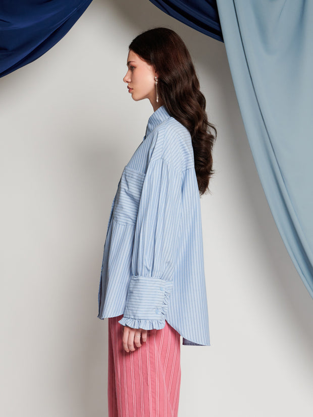 Ghospell Sheena Stripe Shirt Baby Blue