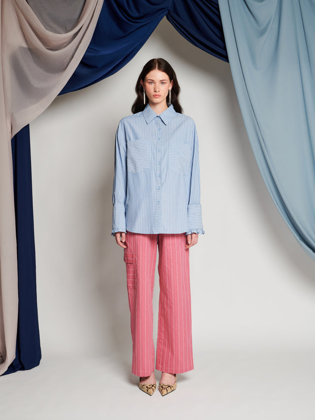 Ghospell Sheena Stripe Shirt Baby Blue